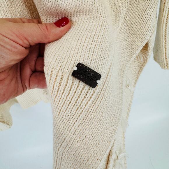 Shannon Passero Cream Knit Sweater L Denim Heart Elbow Patches Oversized Tunic - Picture 5 of 8